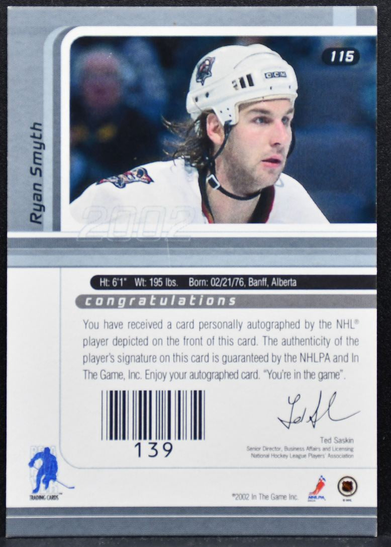 2001-02 Be a Player Signature Series Autograph Ryan Smyth 115 Oilers Auto 5610