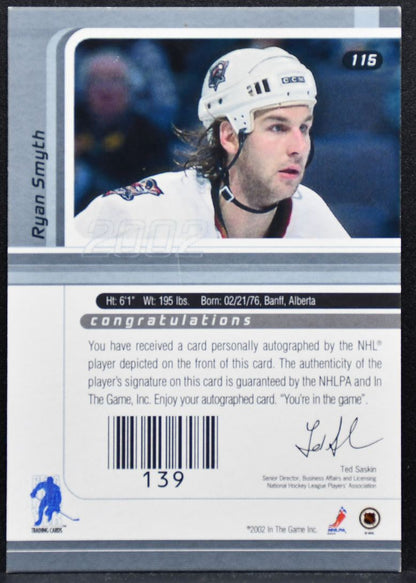 2001-02 Be a Player Signature Series Autograph Ryan Smyth 115 Oilers Auto 5610