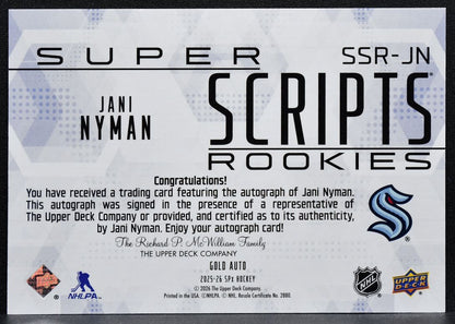 2025-26 SPx SuperScripts Rookies Gold Jani Nyman Kraken RC Auto 64/99 7153