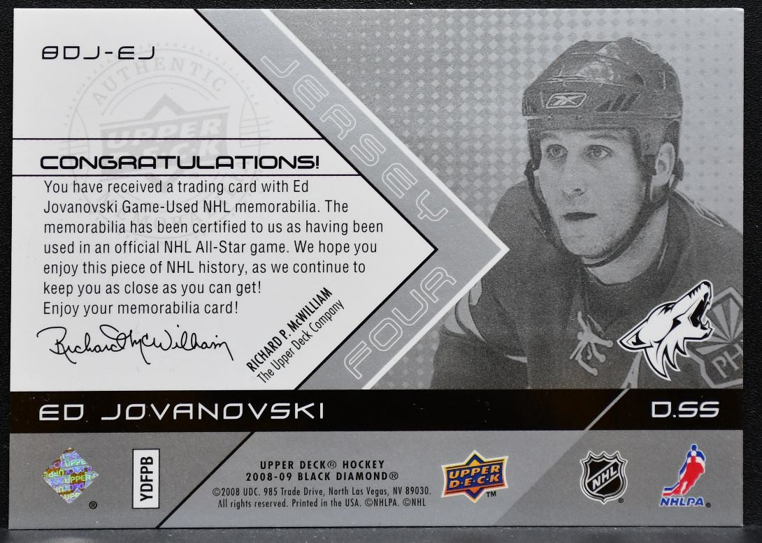 2008-09 Upper Deck Black Diamond Jerseys Quad Ed Jovanovski Coyotes Jersey 9594