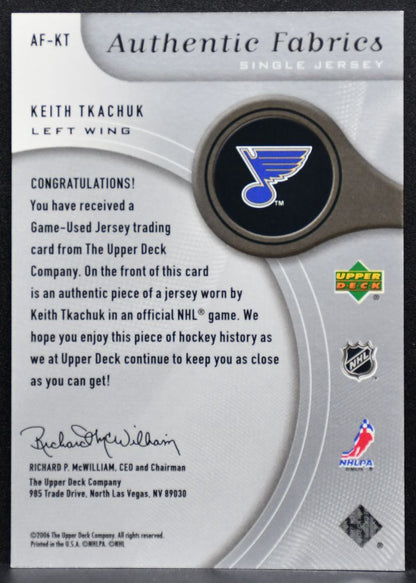 2005-06 SP Game Used Authentic Fabrics Keith Tkachuk AF-KT Blues Jersey 4699