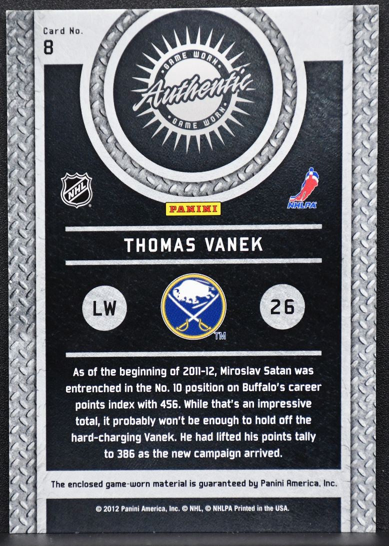 2011-12 Panini Titanium Game Worn Gear Prime Thomas Vanek 8 Sabres 18/50 Patch 4497