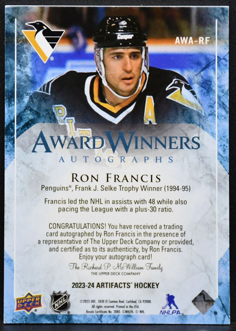 2023-24 UD Artifacts Award Winners Autographs Ron Francis AWA-RF Auto 05/25