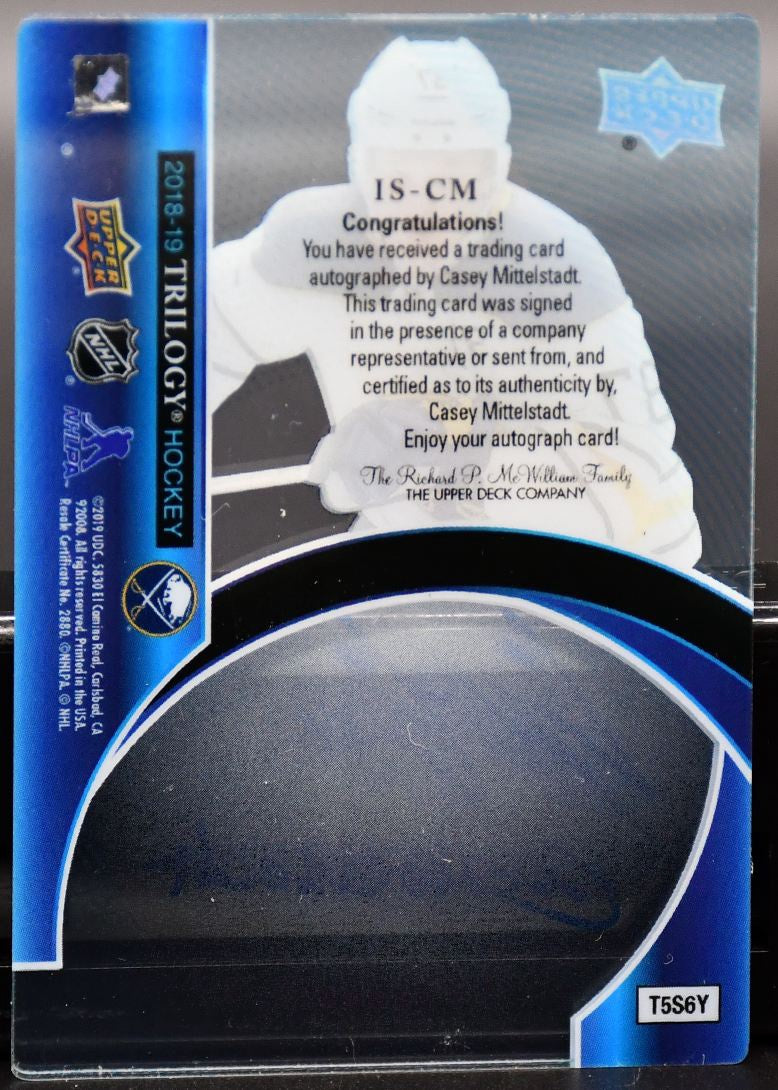 2018-19 UD Trilogy Ice Scripts Casey Mittelstadt IS-CM Buffalo Sabres Auto