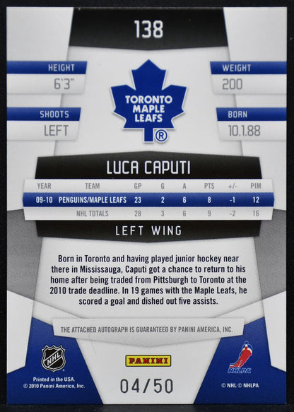 2010-11 Panini Certified Mirror Blue Luca Caputi 138 Maple Leafs Auto 04/50 1622