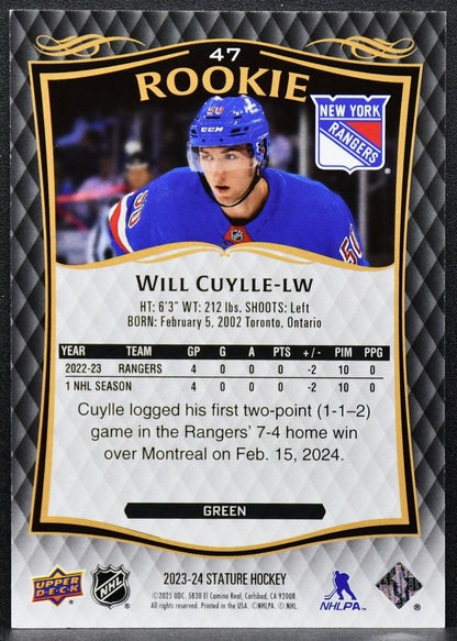 2023-24 UD Stature Rookie Green Will Cuylle 47 New York Rangers RC 004/375 9508