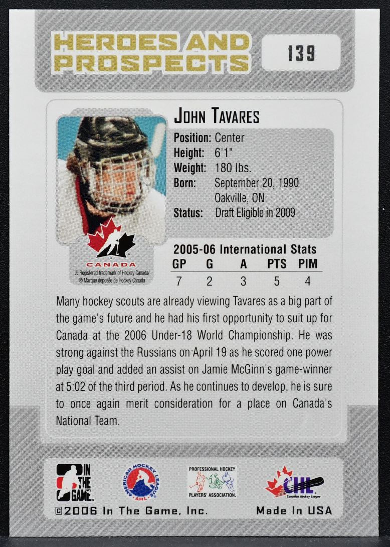 2006-07 In The Game Heroes and Prospects John Tavares 139 6453
