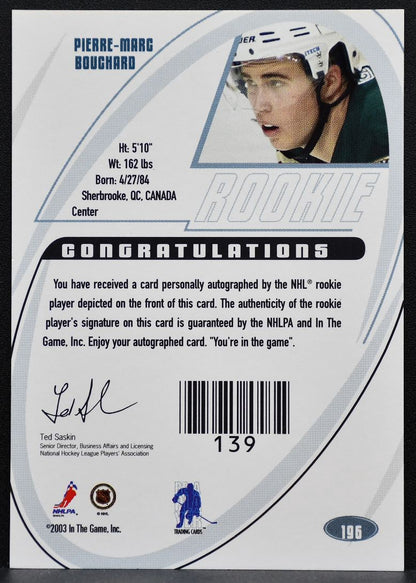 2002-03 Be a Player Signature Series Rookie Autographs Bouchard RC Auto 9848