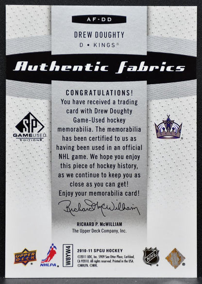 2010-11 SP Game Used Authentic Fabrics Drew Doughty AF-DD Kings Jersey 0820