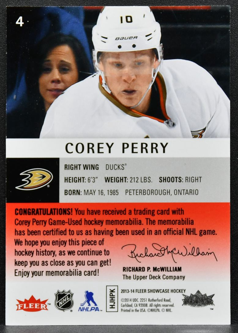 2013-14 Fleer Showcase Red Glow Corey Perry 4 Ducks Jersey 2624