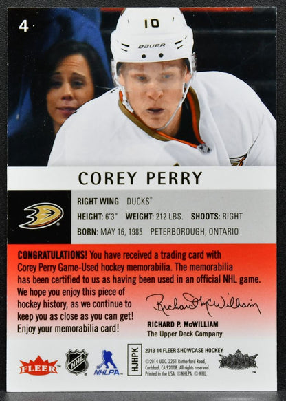 2013-14 Fleer Showcase Red Glow Corey Perry 4 Ducks Jersey 2624