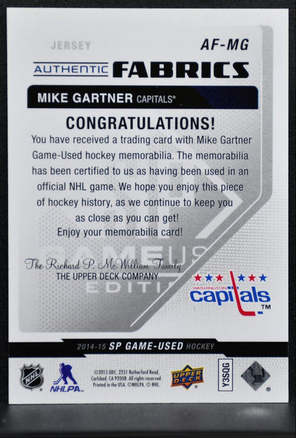2014-15 SP Game Used Authentic Fabrics Mike Gartner AF-MG Jersey 2579
