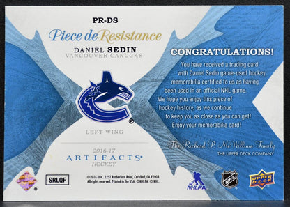 2016-17 UD Artifacts Piece de Resistance Relics Daniel Sedin Canucks Jersey 7981