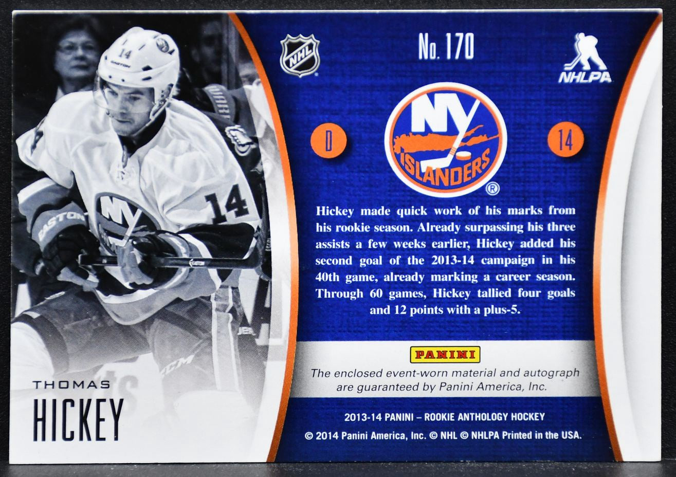 2013-14 Panini Rookie Anthology Jersey Auto Thomas Hickey 170  RC Auto 243 /249
