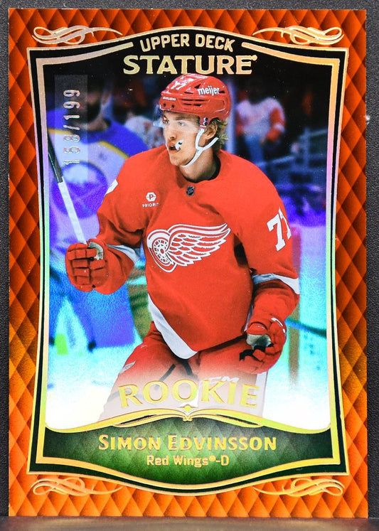 2023-24 UD Stature Rookie Orange Simon Edvinsson 39 Detroit Red Wings RC 158/199 7382