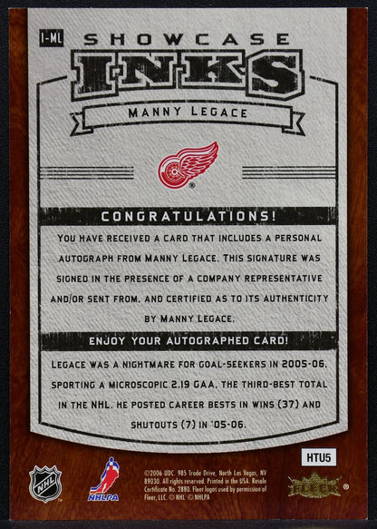 2006-07 Flair Showcase INKS Manny Legace I-ML Detroit Red Wings Auto 5041