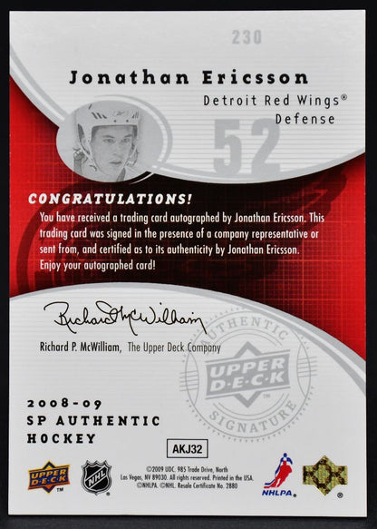2008-09 SP Authentic Autographed Future Watch Ericsson 230 RC Auto 512/999