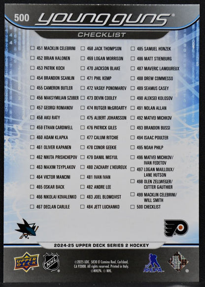 2024-25 UD Series 2 Young Guns Checklist Celebrini / Michkov RC 1449
