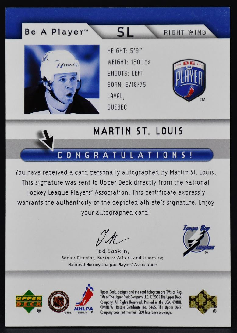 2004-05 UD Be A Player Martin St. Louis SL Auto