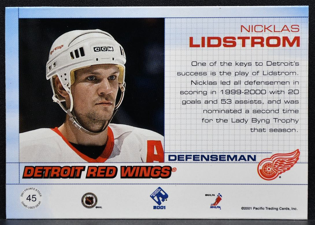 2001-02 Pacific Private Stock Jersey Nicklas Lidstrom 45 Red Wings Jersey 7769