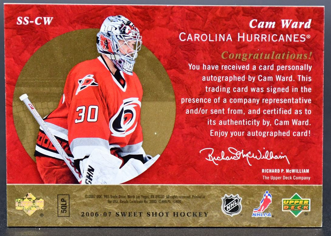 2006-07 UD Ice Signature Swatches Cam Ward SS-CW Carolina Hurricanes Auto