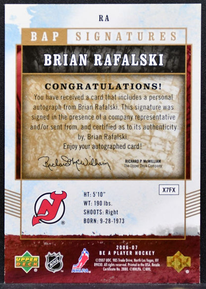 2006-07 Upper Deck Be A Player Signatures Brian Rafalski RA Devils Auto 6853