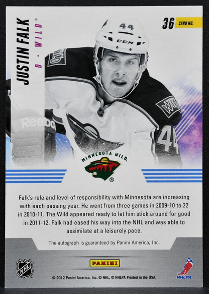 2011-12 Panini Titanium New Wave Autographs Justin Falk 36 Wild RC Auto 7226
