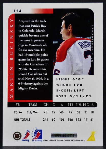1996-97 Pinnacle Be a Player Autographs Martin Rucinsky 124 Canadiens Auto 0607