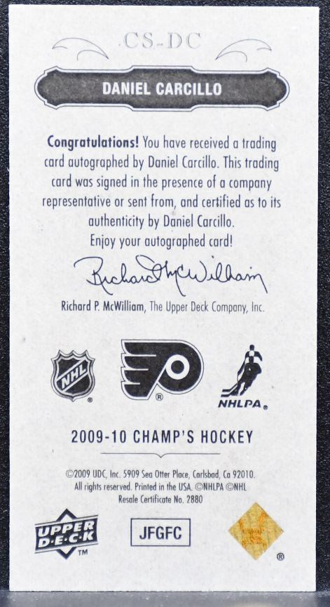 2009-10 Upper Deck Champ's Signatures Daniel Carcillo CS-DC Flyers Auto 6624