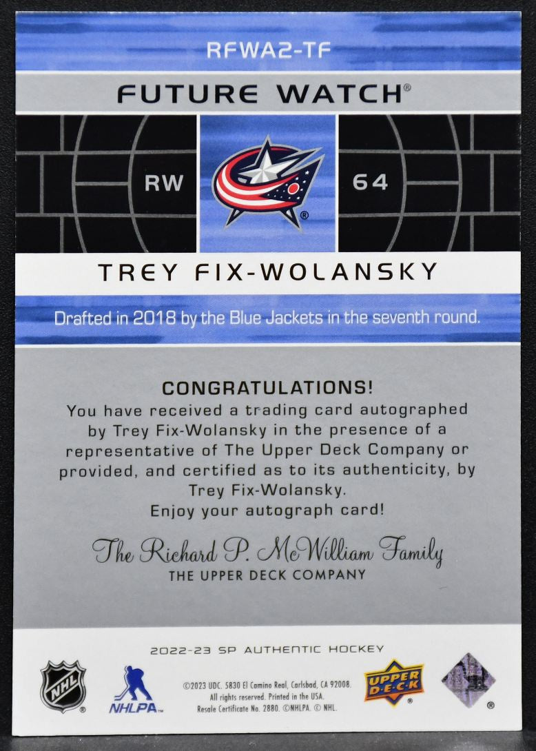 22-23 SP Authentic 02-03 Retro FW Auto Fix-Wolansky Blue Jackets RC /399 5310