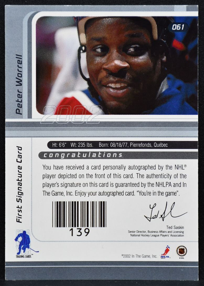 2002-03 Be a Player Signature Series Auto Peter Worrell 061 Panthers Auto 7662
