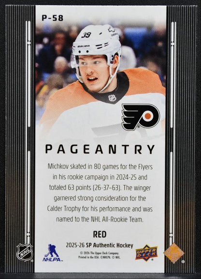 2025-26 SP Authentic Pageantry Red Matvei Michkov P-58 Philadelphia Flyers 1976