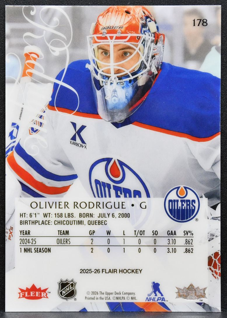 2025-26 Flair Olivier Rodrigue 178 Edmonton Oilers RC 6258