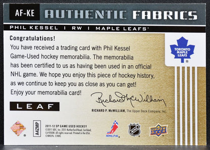 2011-12 SP Game Used Authentic Fabrics Phil Kessel AF-KE Maple Leafs Jersey 5529