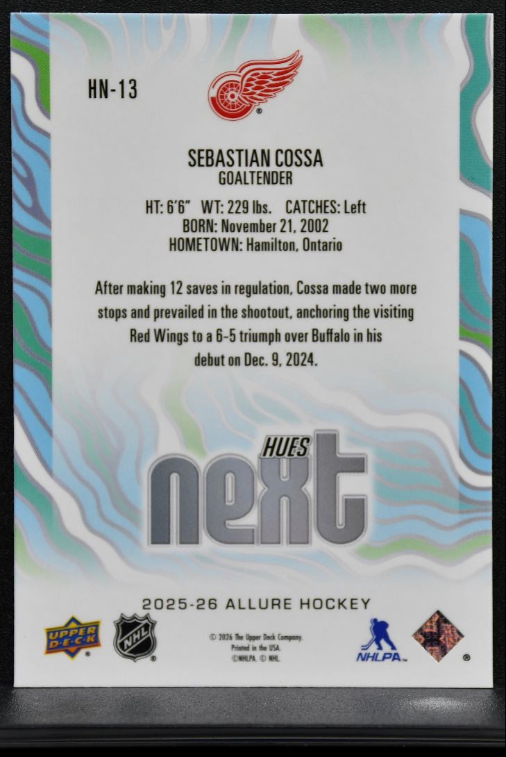 2025-26 Upper Deck Allure Hues Next Sebastian Cossa Detroit Red Wings RC 9430
