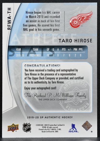 2019-20 SP Authentic Retro Future Watch Auto Taro Hirose Red Wings RC Auto 2126