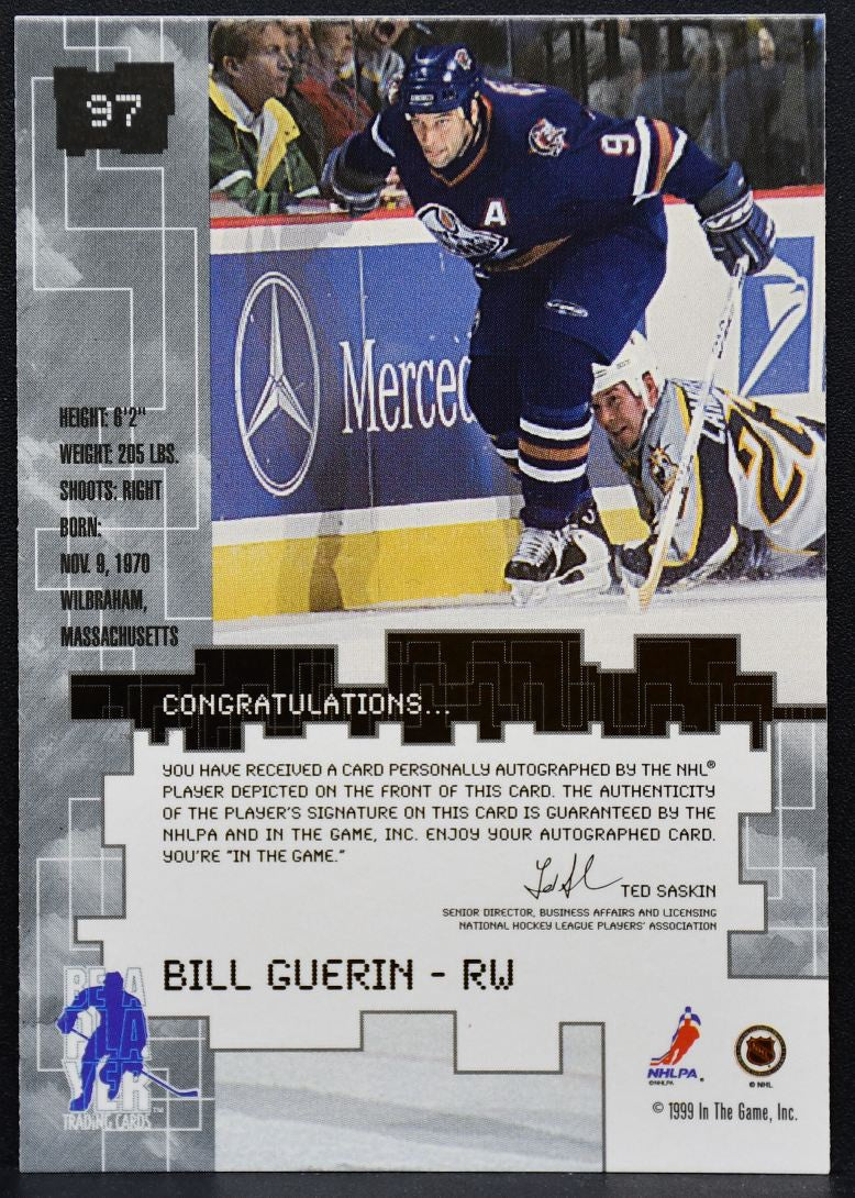 1999-100 Be A Player Millenium Auto Series Auto Bill Guerin 6 Bruins Auto 8881
