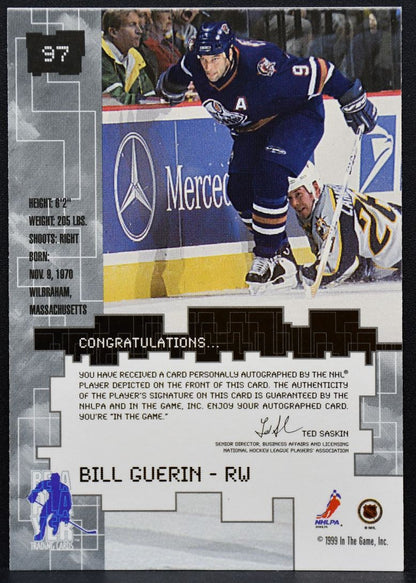 1999-100 Be A Player Millenium Auto Series Auto Bill Guerin 6 Bruins Auto 8881