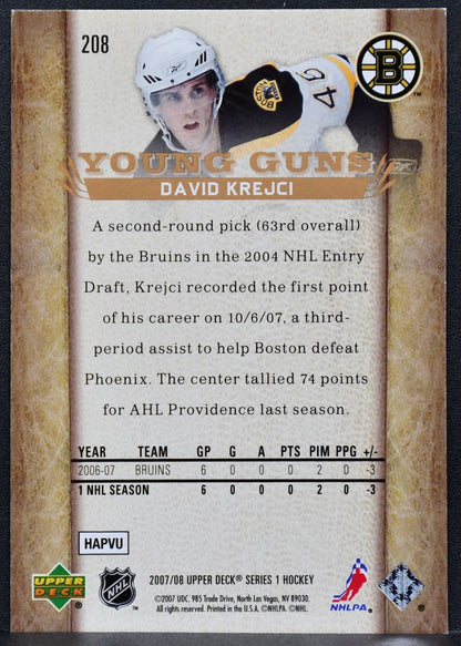 2007-08 Upper Deck Series 1 Young Guns David Krejci 208 Boston Bruins RC 5050