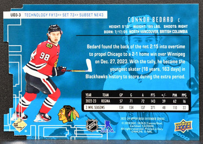 2023-24 UD 1998-99 UD3 Blue Connor Bedard UD3-3 Chicago Blackhawks RC 0582/1000 8297