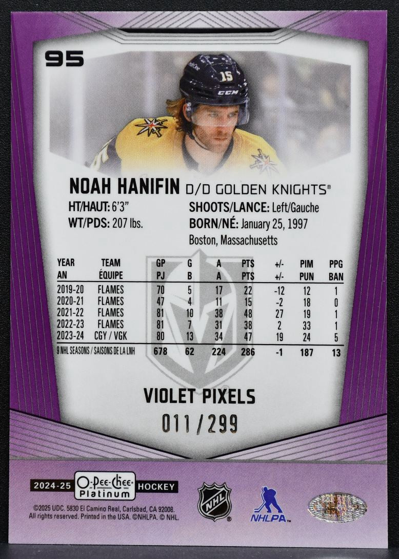 2024-25 O-Pee-Chee Platinum Violet Pixels Noah Hanifin 95 Golden Knights 1563