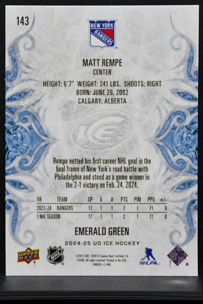 2024-25 Upper Deck Rookie Ice Emerald Green Matt Rempe New York Rangers RC 9379