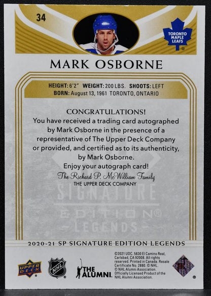 2020-21 SP Signature Edition Legends Gold Spectrum Foil Autos Osborne Auto 1474