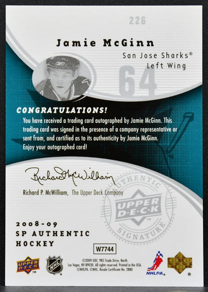 2008-09 SP Authentic Future Watch Auto Jamie McGinn Sharks RC Auto 016/999 7262