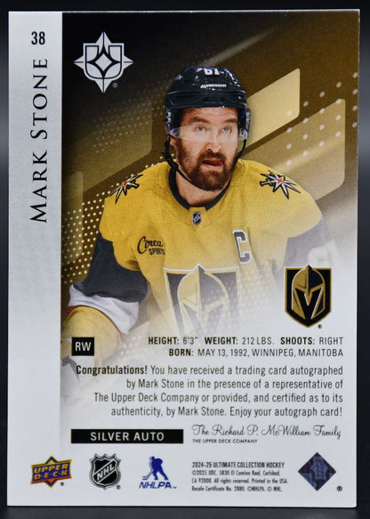 2024-25 UD Ultimate Collection Mark Stone 38 Vegas Golden Knights Auto