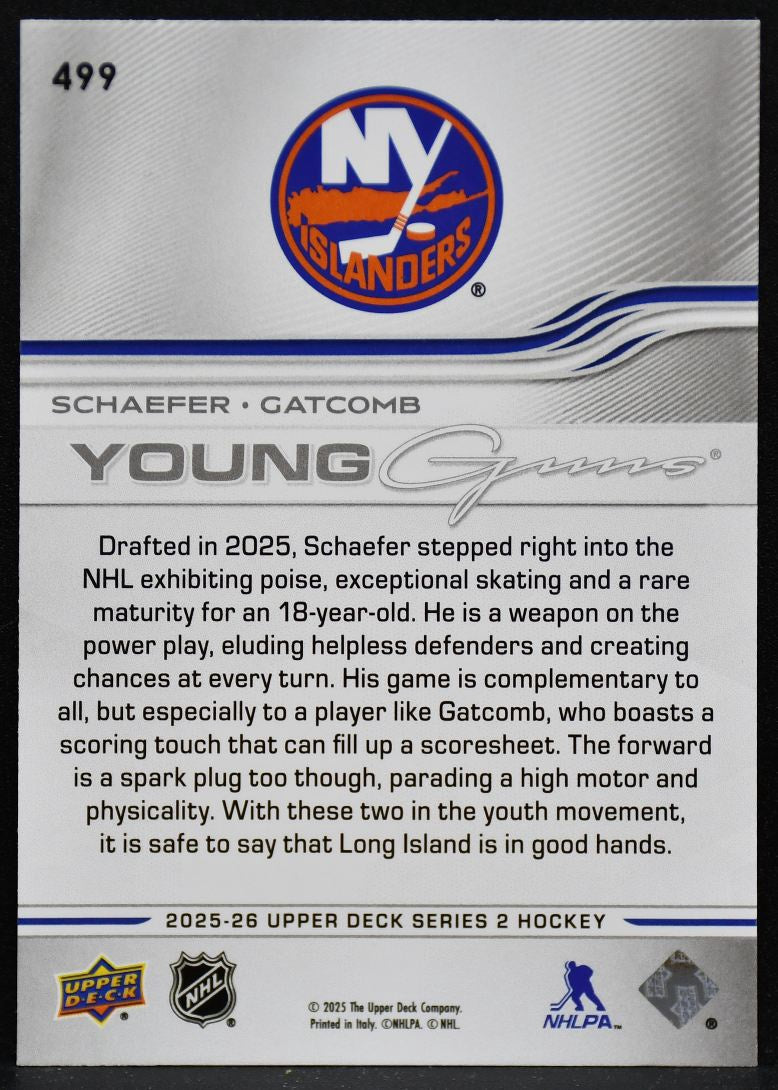 2025-26 UD Series 2 Young Guns Teammates Schaefer / Gatcomb Islanders RC 4180