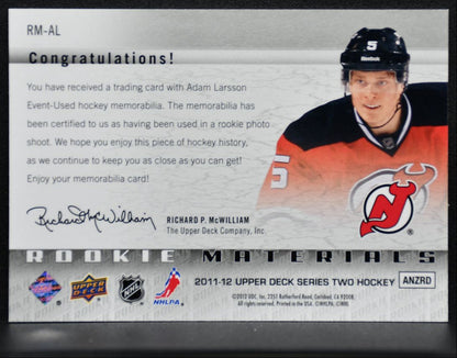 2011-12 UD Series 2 Rookie Materials Adam Larsson RM-AL Devils RC Jersey 8875