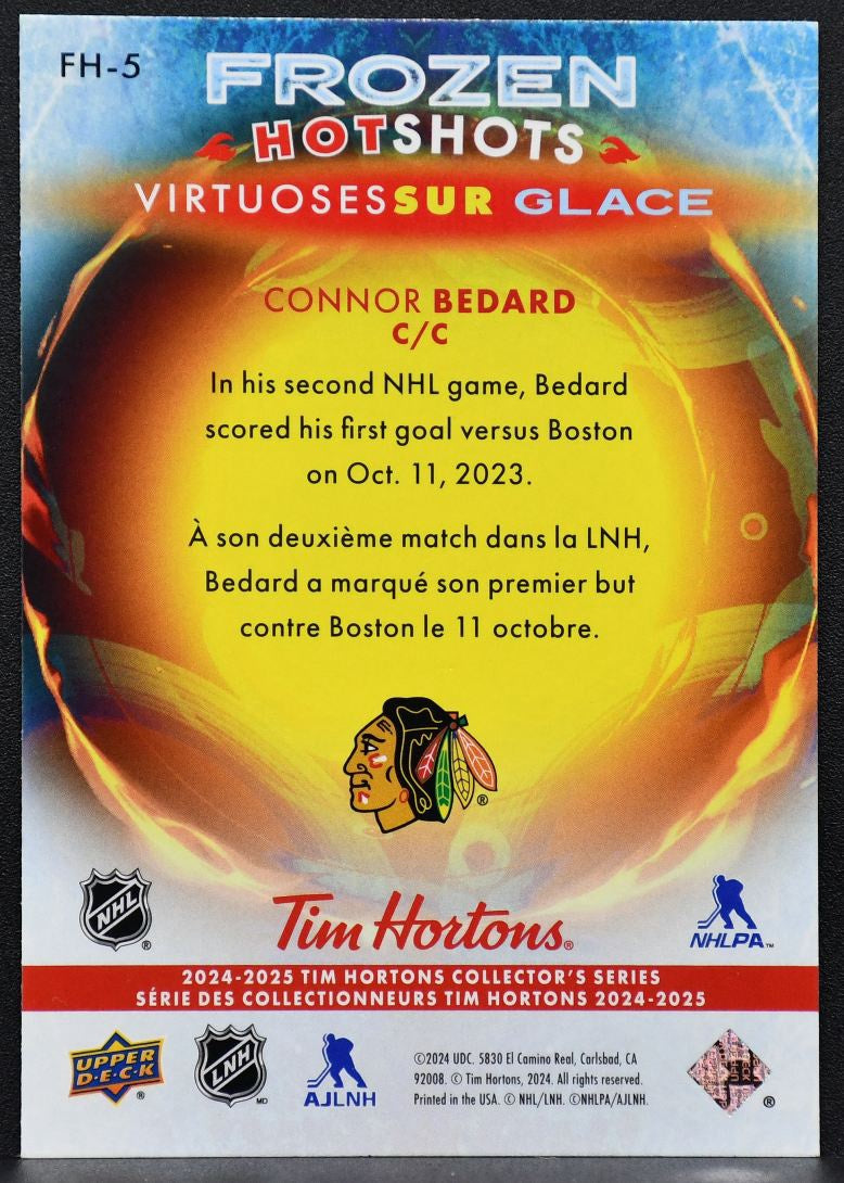 2024-25 UD Tim Hortons Frozen HotShots Connor Bedard FH-5 Chicago Blackhawks 7702