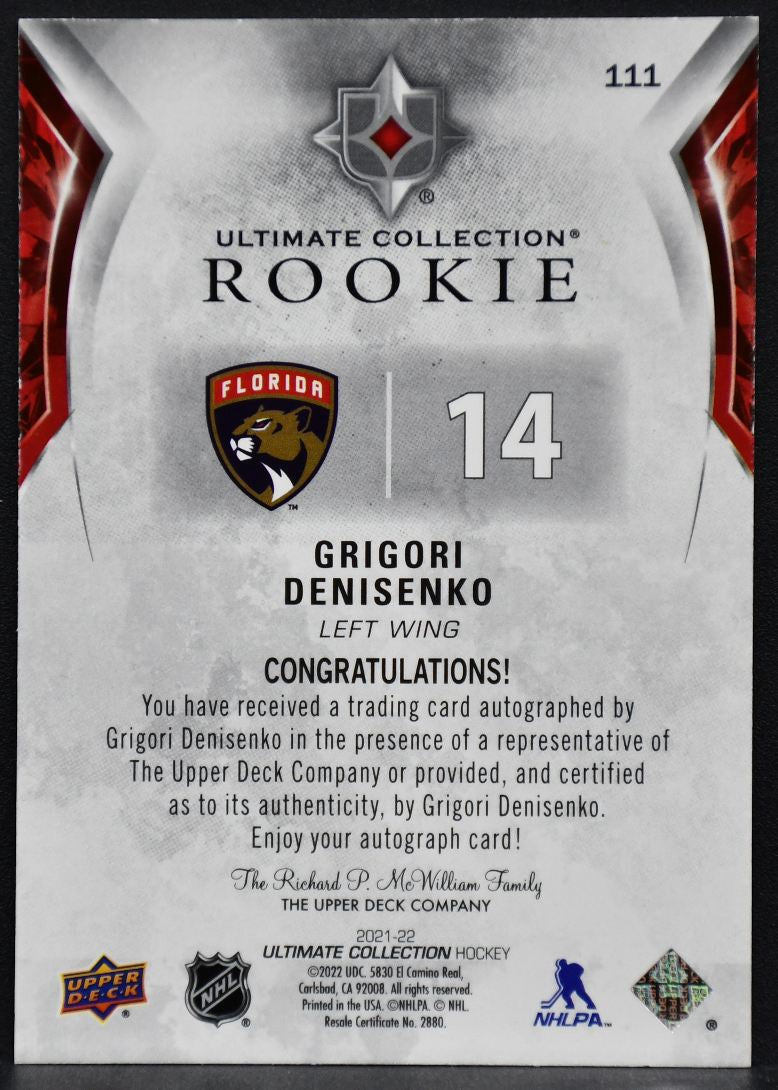 21-22 UD Ultimate Collection RC Autographs Denisenko 111 Panthers RC 234/299 5853