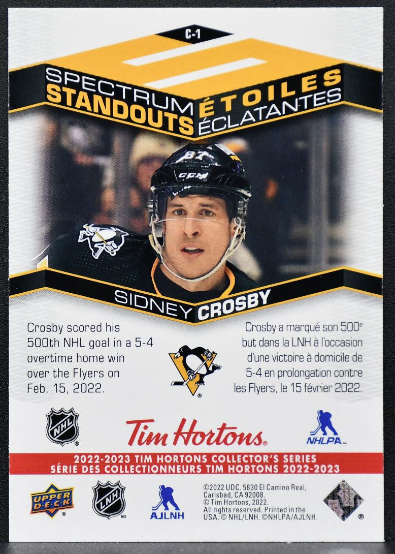 2022-23 UD Tim Hortons Spectrum Standouts Sidney Crosby C-1 Pittsburgh Penguins 8839